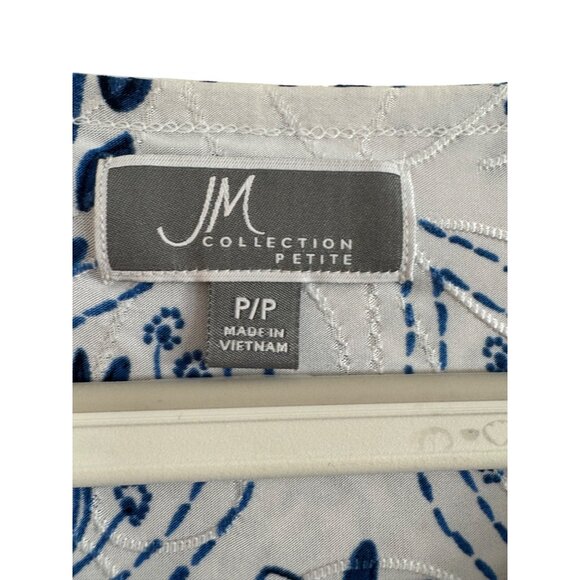 JM Collection Petite Womens Short Sleeve Top P/P Polyester Blue White Floral Kni - Picture 3 of 6